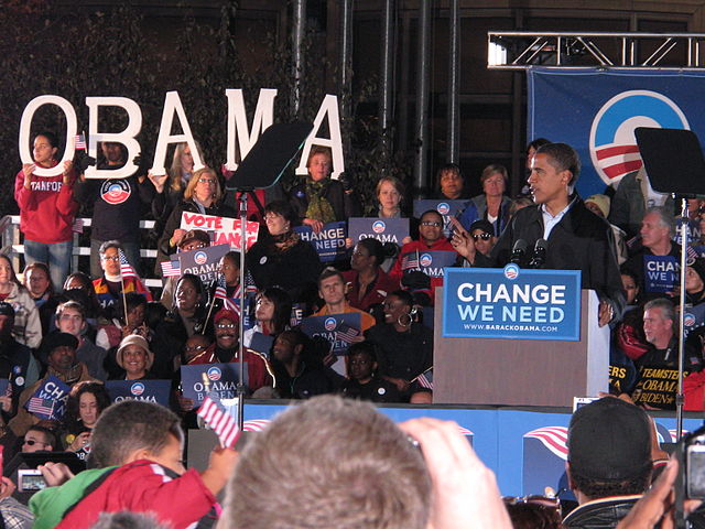Obama at an election rally in 2008.