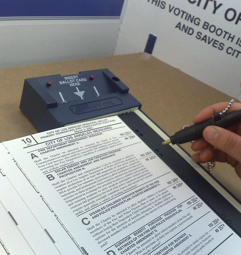 Person voting in Los Angeles, California.