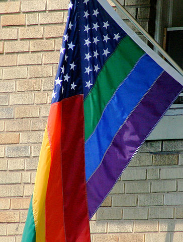 U.S. flag altered to have the 'Rainbow flag' as stripes.