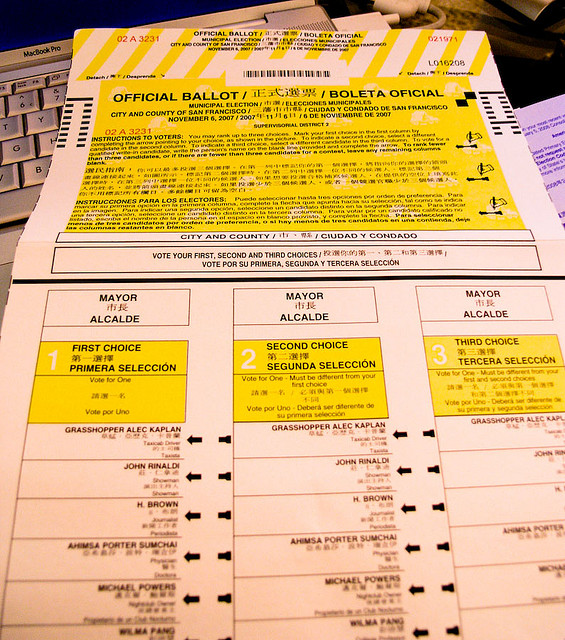 Multilingual ballot from San Francisco, California, 2007.