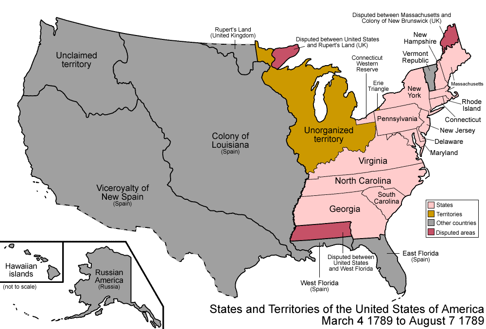 Map of the United States circa 1789.