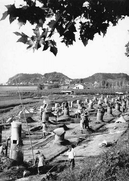 Backyard furnaces in rural China during the Great Leap Forward.