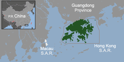 Locations of Macau and Hong Kong.