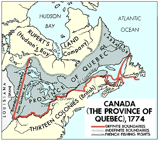 Québec's boundaries in 1774