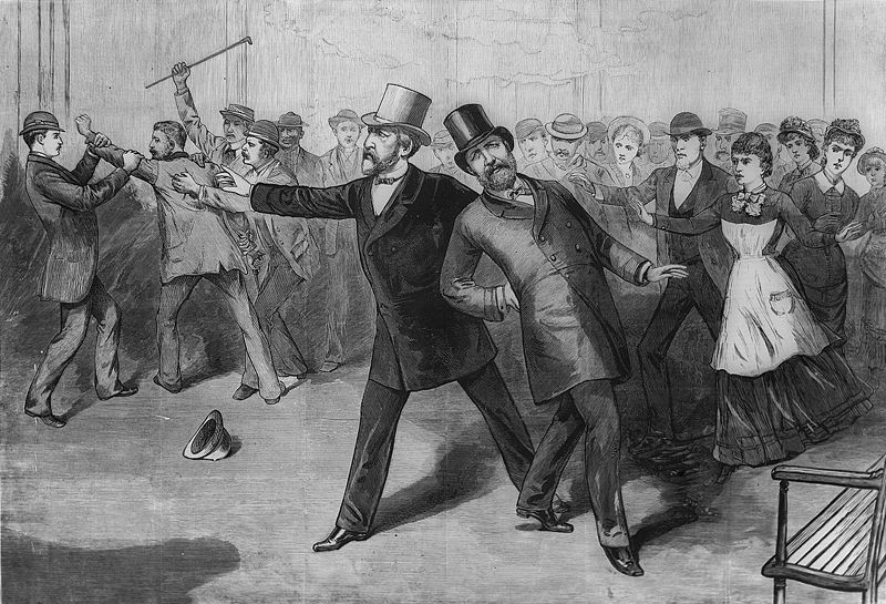 Depiction of the assassination of President Garfield by Charles Guiteau.
