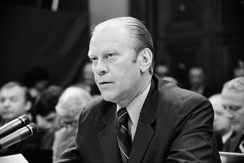 President Gerald Ford testifies before the House of
Representatives to explain his pardon of President Richard Nixon.