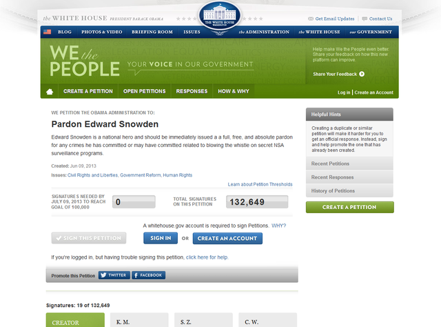 Petition to pardon Edward Snowden.