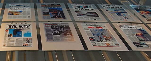 Newspaper headlines on September 12, 2001.