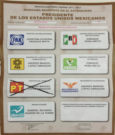Mexican absentee ballot, 2012.
