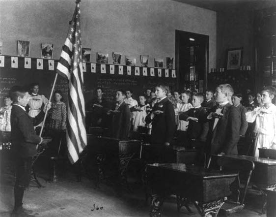 Students reciting the Pledge of Allegiance in 1899.